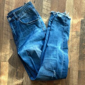 SHEIN Frayed Hem Blue Women's Jeans